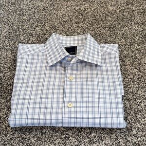 David Donahue Light Blue Plaid Button Down Shirt